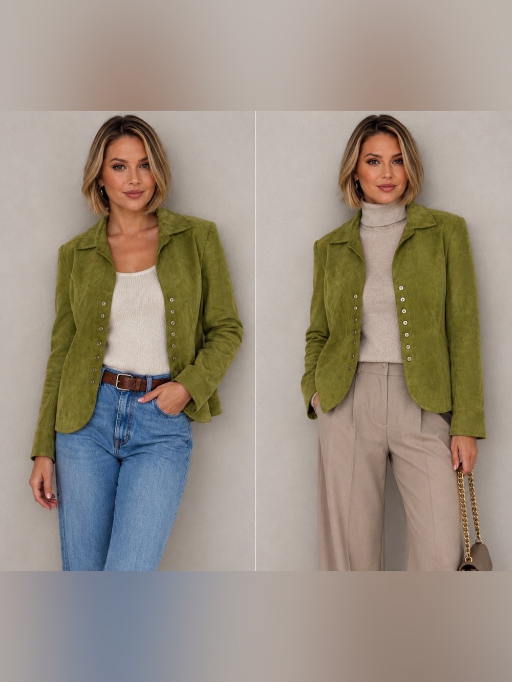 Vintage Y2K  "Live a Little" Lime Green Genuine Suede Jacket 100% Leather